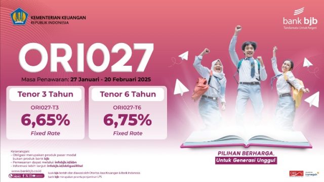 bank bjb Tawarkan ORI027 dengan Kupon Mulai dari 6,65% Hingga 6,75% (1)