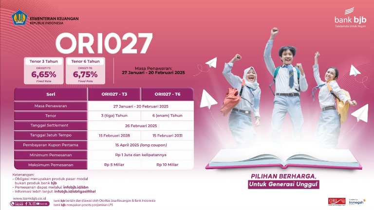 bank bjb Tawarkan ORI027 dengan Kupon Mulai dari 6,65% Hingga 6,75% (2)