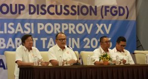 KONI Jawa Barat (Jabar) menggelar Focus Group Discussion (FGD) sosialisasi Pekan Olahraga Provinsi (Porprov) XV Jawa Barat tahun 2026 di ballroom Hotel El Cavana, Kota Bandung, Rabu, 1 Oktober 2025. (Humas KONI Jabar)