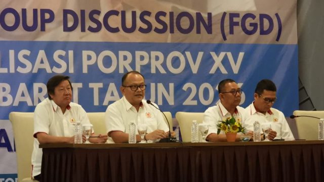 KONI Jawa Barat (Jabar) menggelar Focus Group Discussion (FGD) sosialisasi Pekan Olahraga Provinsi (Porprov) XV Jawa Barat tahun 2026 di ballroom Hotel El Cavana, Kota Bandung, Rabu, 1 Oktober 2025. (Humas KONI Jabar)